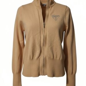 Guess Peach Zip-Up Cardigan with Logo